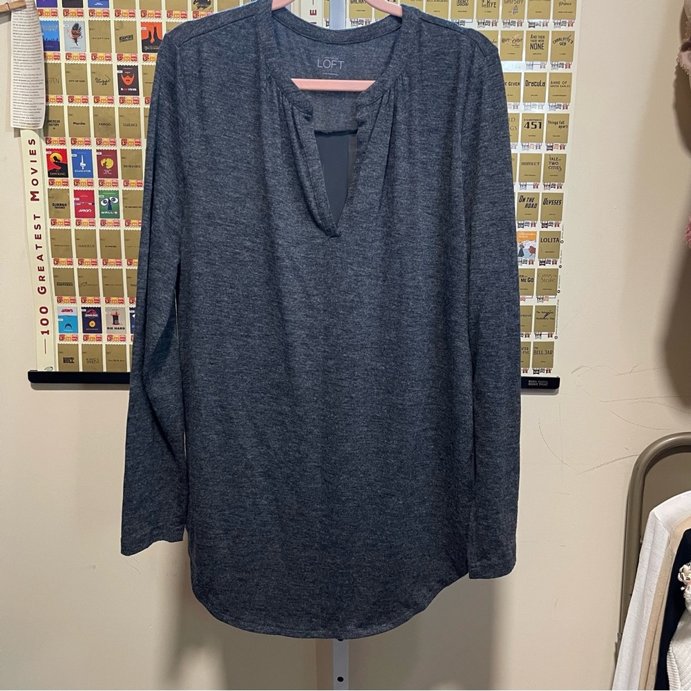 Loft Blouse.  Long-sleeves.  Gray.  Size Large.
